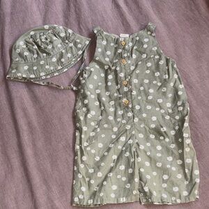 H&M Green Floral baby's One Piece with Hat